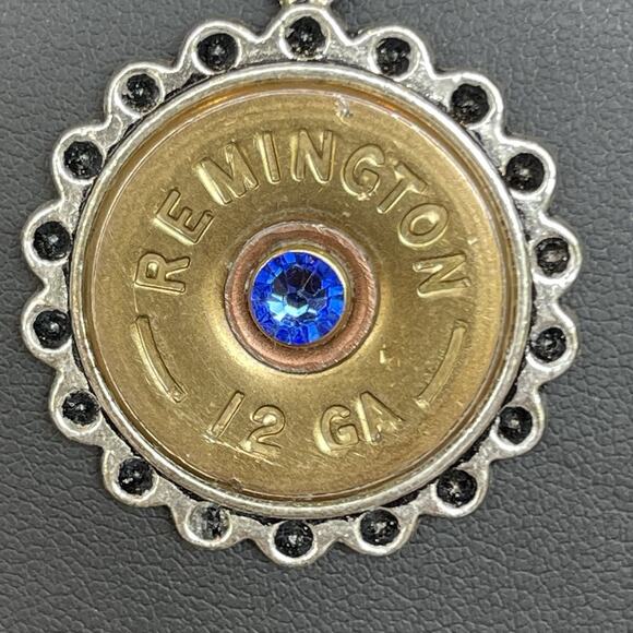 Shotgun Shell 12 Gauge Pendant With Blue Crystal Accent Artisan Made & Crafted - Picture 3 of 5